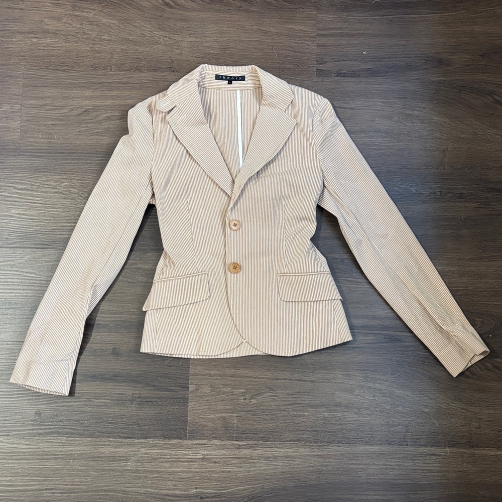 Theory Cream Pin Striped Fitted Blazer